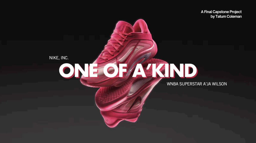 a grphic with pink basketball shoes that reads "one of a'kind"