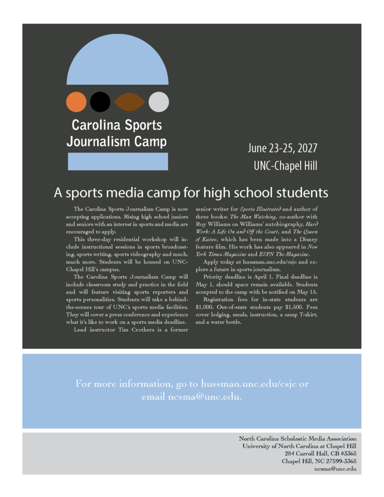 Carolina Sports Journalism flyer for 2027.
