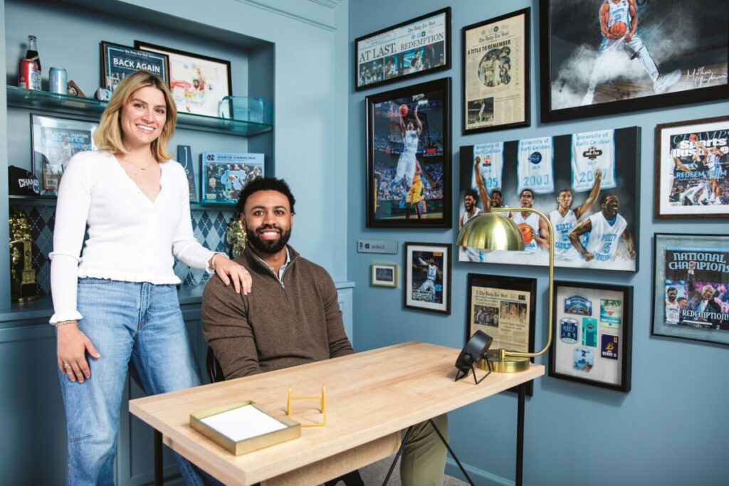 Kelsey Berry and Joel sit in a room at their house.