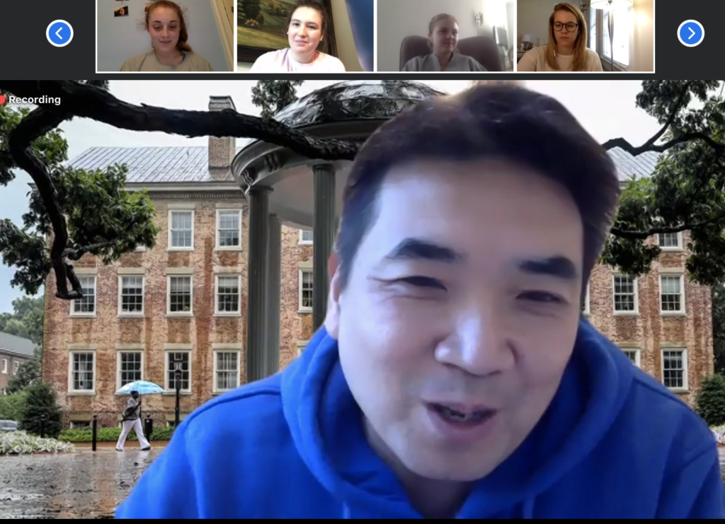 a screenshot of a professor talking to students on a Zoom call